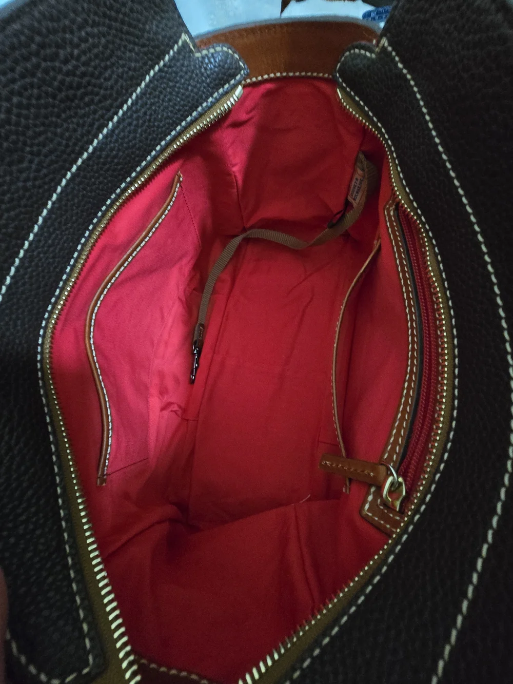 Dooney & Bourke Brown Pebbled Leather Satchel with Tan Trim